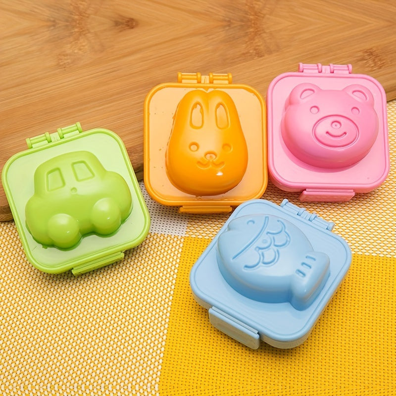 Set of 4 Non-Stick Animal Egg & Rice Ball Molds featuring Bunny, Bear, and Fish Shapes, Perfect for Creative Cooking and Fun Breakfasts. Durable Kitchen Gadgets that are Specialty Cookware items.