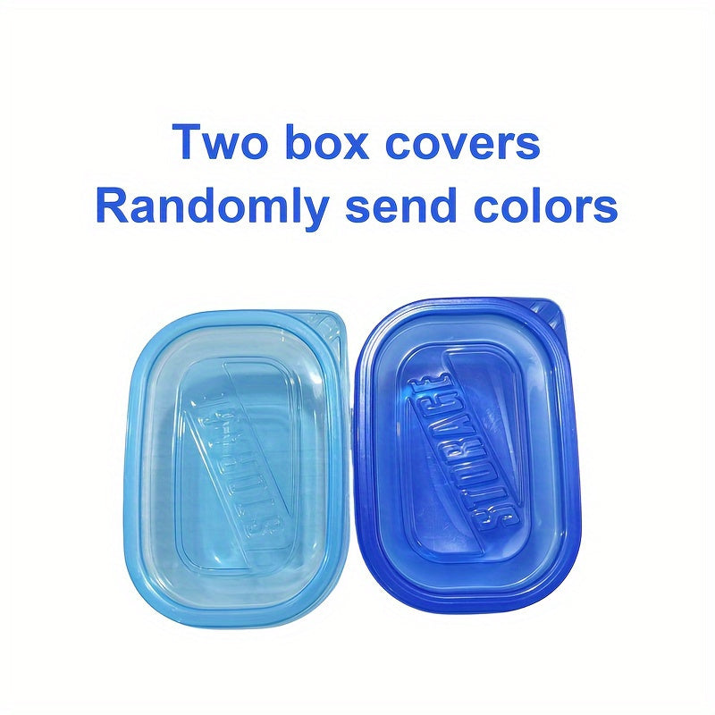 10pc set of reusable clear plastic storage containers with blue lids, perfect for storing fresh produce and snacks in the kitchen, office, school, picnics, and beach.