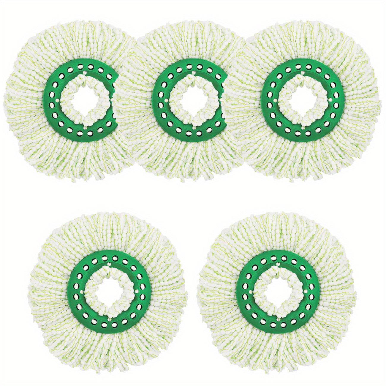 5 pieces of highly absorbent microfiber replacement heads designed for the Libman Tornado Spin Mop. These replacement heads are compatible with all models and are easy to clean.