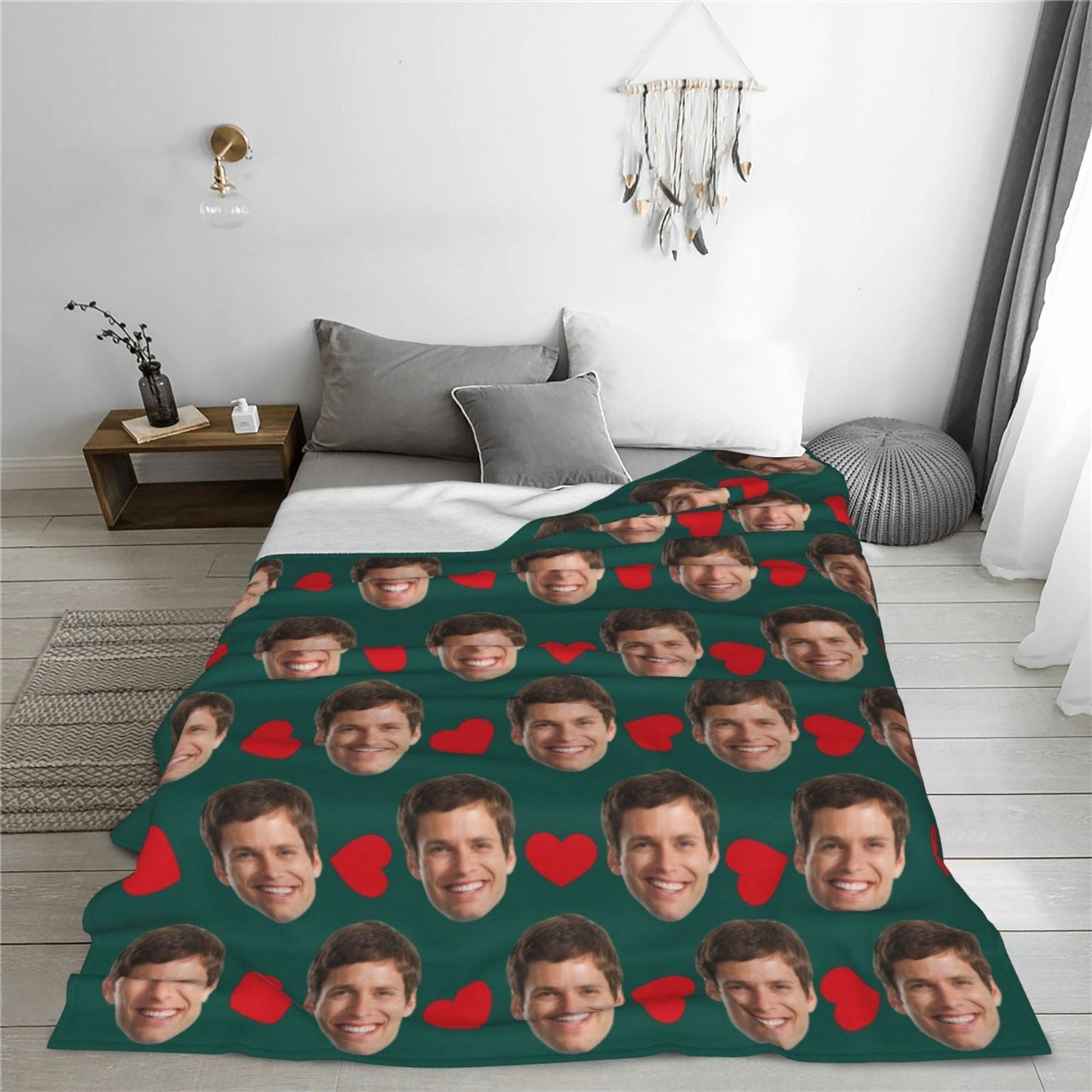 Personalized Fun Face Soft Flannel Sofa Blanket - Custom Printed Photo Fleece Throw Blanket, Cozy TV Blanket for Christmas - Made with 100% Polyester Knitted Fabric, Solid Color Rectangle Shape