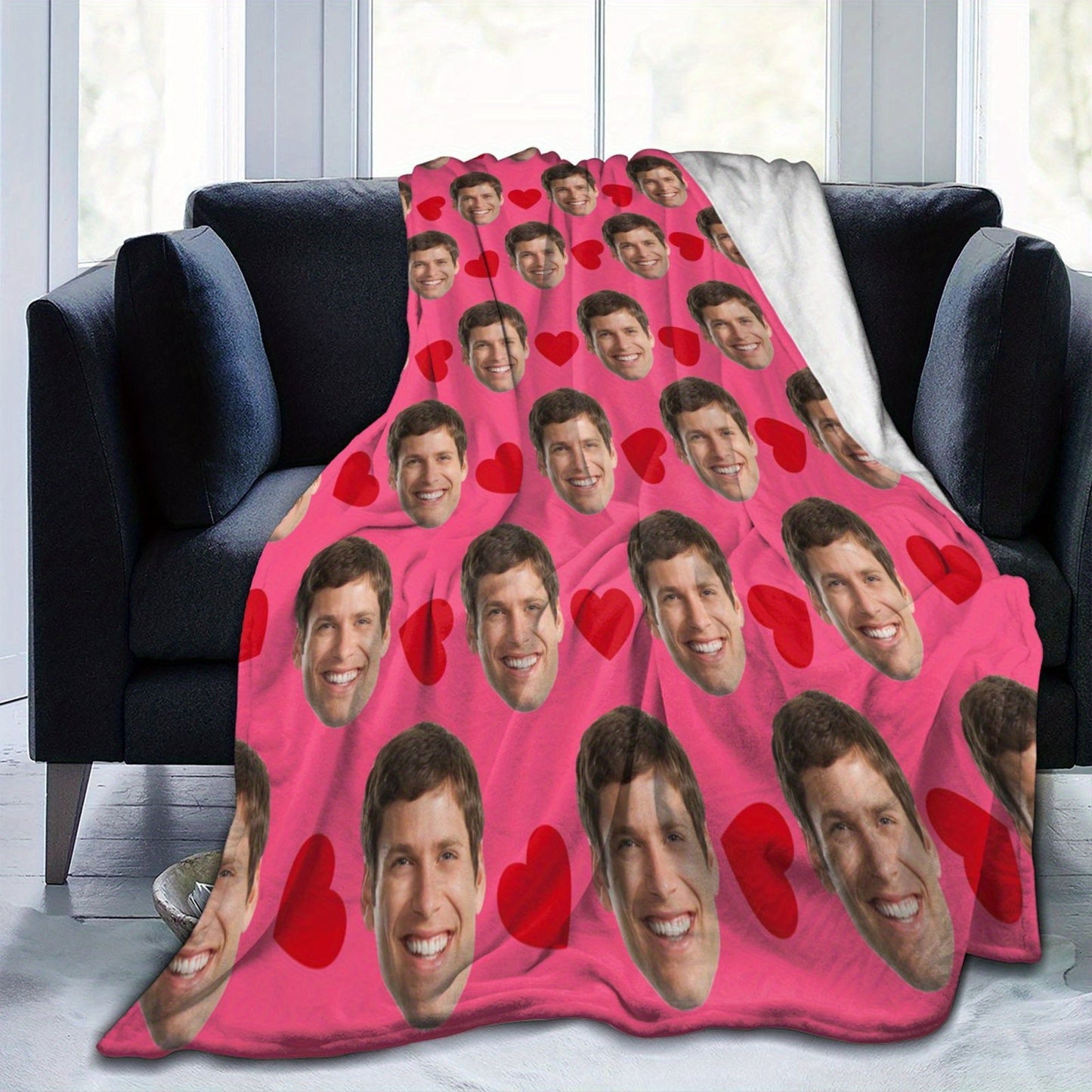 Personalized Fun Face Soft Flannel Sofa Blanket - Custom Printed Photo Fleece Throw Blanket, Cozy TV Blanket for Christmas - Made with 100% Polyester Knitted Fabric, Solid Color Rectangle Shape