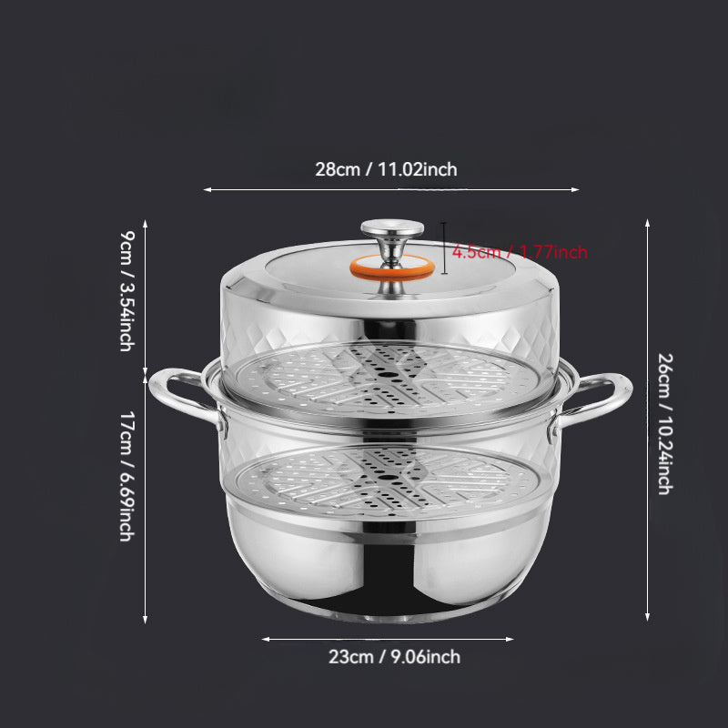 Get ready for fall with the perfect addition to your kitchen - a stainless steel steamer with a large capacity, double diamond design, and transparent lid. Ideal for home kitchens, this steamer is versatile and stylish, making it the perfect choice for