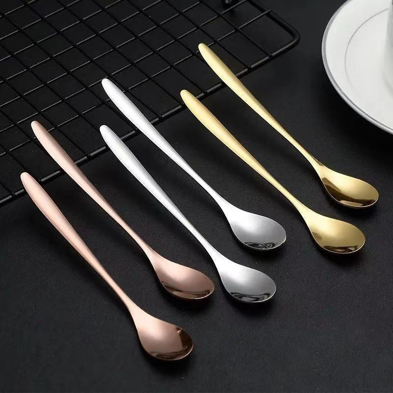 Stainless Steel Long-handled Mixing Spoons in 4/8/12 Pack, Household Cups, Espresso Small Spoons, Internet Celebrity Ice Spoons, Korean Dessert Spoons