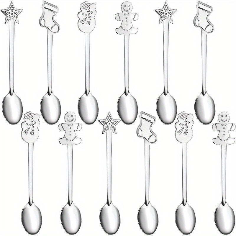 Set of 12 Creative Christmas Stainless Steel Spoons for Coffee, Tea, Soup, 12.7 cm