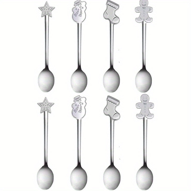 Set of 12 Creative Christmas Stainless Steel Spoons for Coffee, Tea, Soup, 12.7 cm