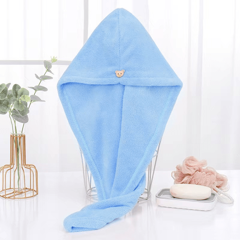 Microfiber hair turban towel, quick-drying and absorbent, featuring a soft solid pattern. Made of ultrafine polyester knit fabric, perfect for home and bathroom use. Rectangular shape with a space-themed design.