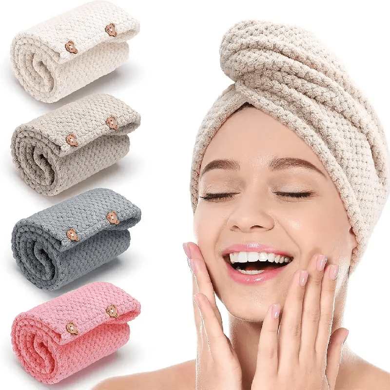 Microfiber hair turban towel, quick-drying and absorbent, featuring a soft solid pattern. Made of ultrafine polyester knit fabric, perfect for home and bathroom use. Rectangular shape with a space-themed design.