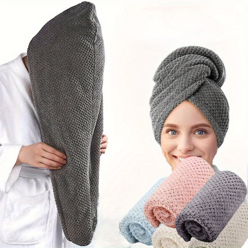 Microfiber hair turban towel, quick-drying and absorbent, featuring a soft solid pattern. Made of ultrafine polyester knit fabric, perfect for home and bathroom use. Rectangular shape with a space-themed design.