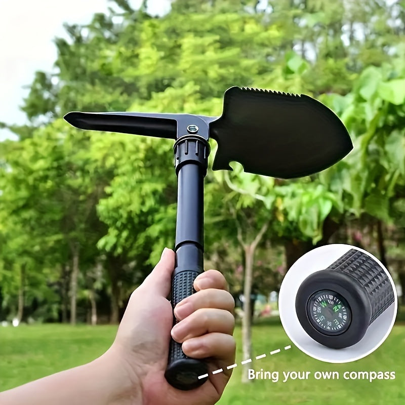 Durable folding shovel for camping and gardening, compact design for easy transport and storage, versatile for outdoor use in various conditions.