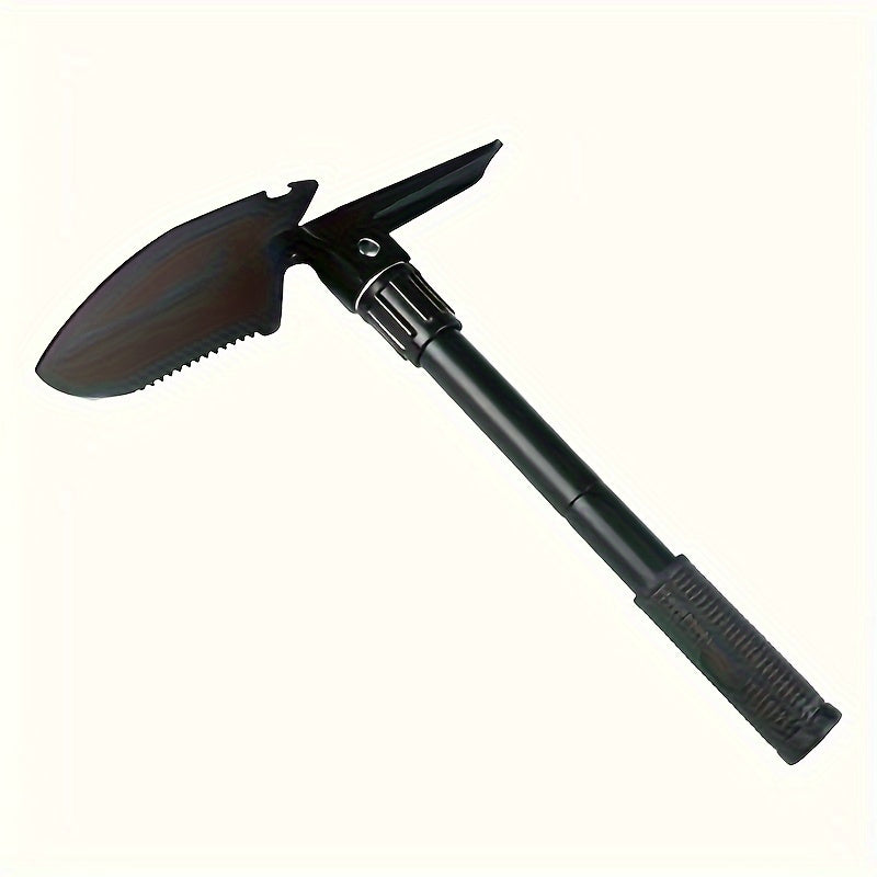 Durable folding shovel for camping and gardening, compact design for easy transport and storage, versatile for outdoor use in various conditions.