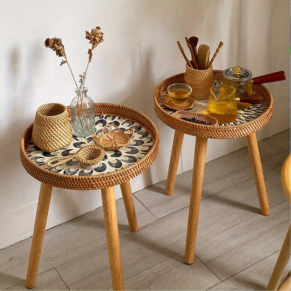 Colorful, Contemporary Luxury Coffee Table with Storage, Handmade from Rattan in Shell Shape for Kitchen and Dining Room