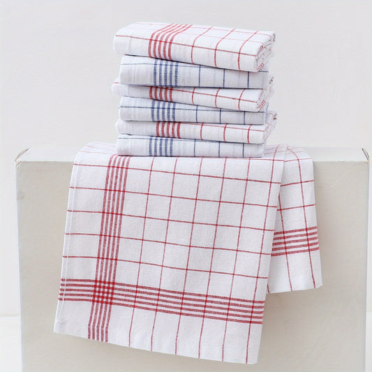 12 pieces of rags in total, divided into 6 each with 2 colors of kitchen tea towels. The set includes grid kitchen towels, fabric stripes, and checkered kitchen towels available in blue and red checkered patterns. Perfect for kitchen and dining use