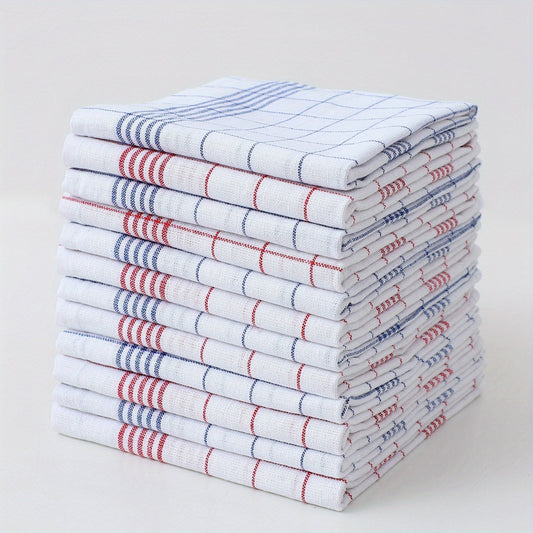 6 dishcloths and 2 color kitchen tea towels, mesh kitchen towels, cotton fabric striped and checkered kitchen towels in blue check and red check patterns. These towels are perfect for kitchen and dining, and make great gifts!Kitchen supplies.