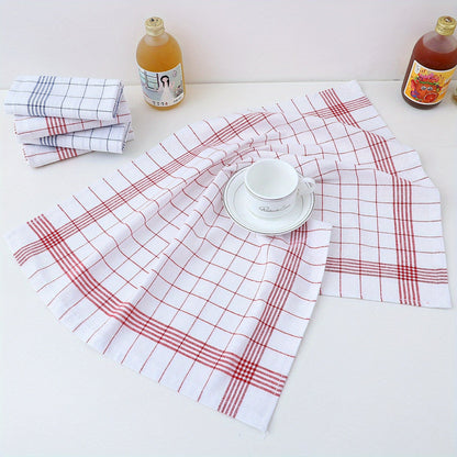 6 dishcloths and 2 color kitchen tea towels, mesh kitchen towels, cotton fabric striped and checkered kitchen towels in blue check and red check patterns. These towels are perfect for kitchen and dining, and make great gifts!Kitchen supplies.