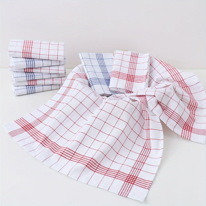 6 dishcloths and 2 color kitchen tea towels, mesh kitchen towels, cotton fabric striped and checkered kitchen towels in blue check and red check patterns. These towels are perfect for kitchen and dining, and make great gifts!Kitchen supplies.