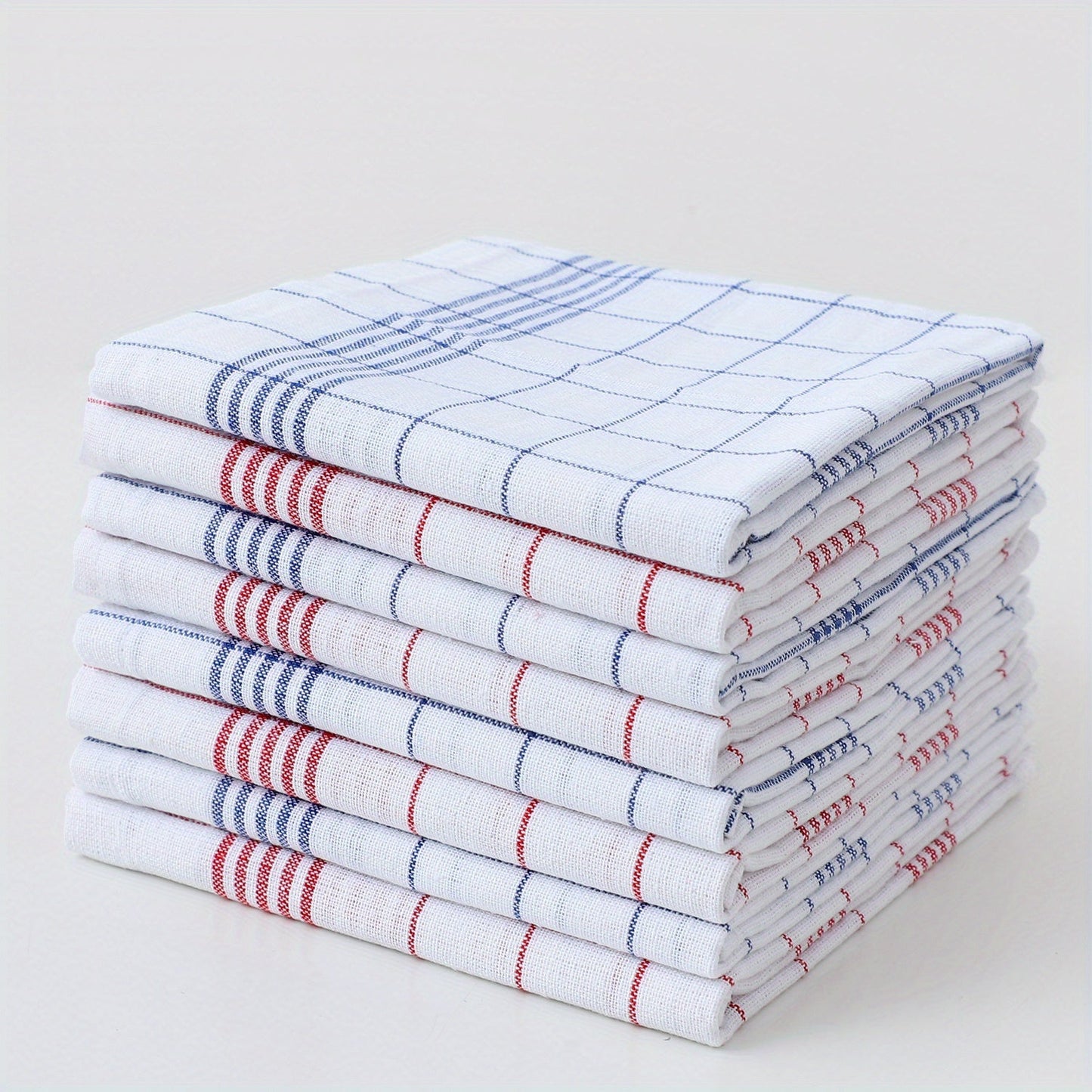 6 dishcloths and 2 color kitchen tea towels, mesh kitchen towels, cotton fabric striped and checkered kitchen towels in blue check and red check patterns. These towels are perfect for kitchen and dining, and make great gifts!Kitchen supplies.