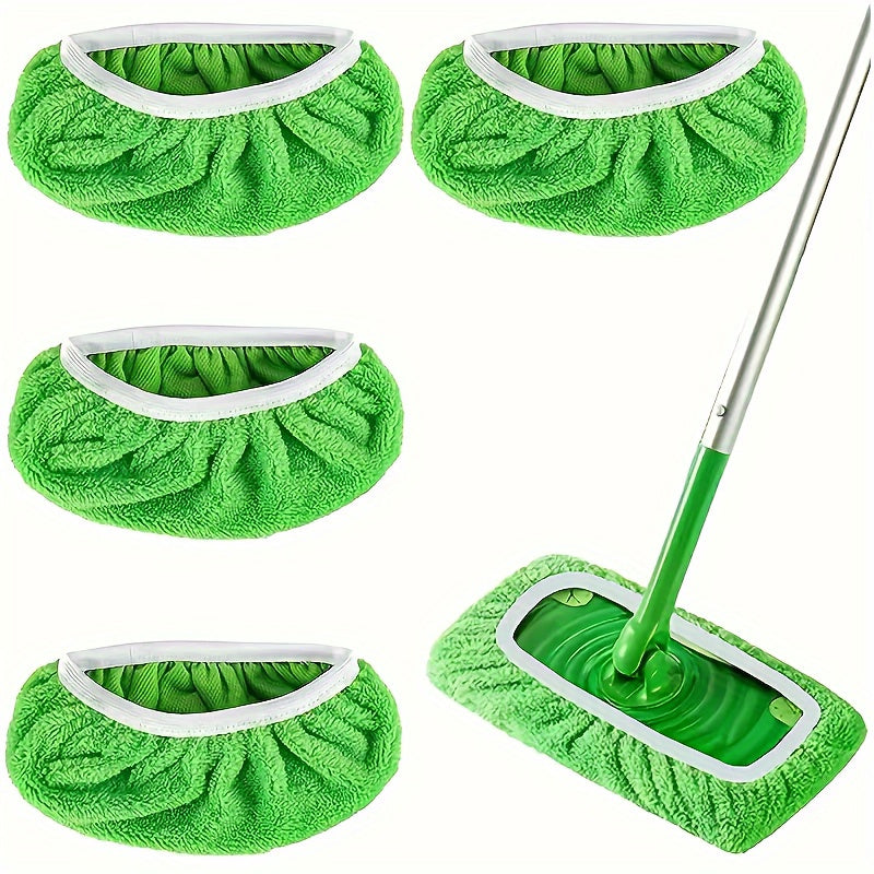 Set of 4 Ultra Absorbent Microfiber Mop Pads - Reusable, Long-lasting Green Cloths with Elasticized Design for Secure Fit, Soft and Easy to Attach for Effective Cleaning in Home and Office - Ideal for Multiple Uses