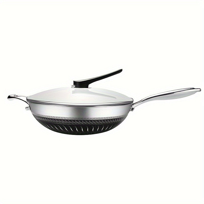 High-quality Stainless Steel Wok with Non-Stick Honeycomb Design, Sturdy and Long-lasting, Ideal for Cooking in the Home Kitchen