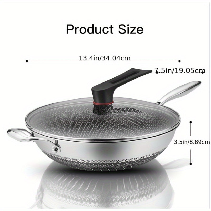 High-quality Stainless Steel Wok with Non-Stick Honeycomb Design, Sturdy and Long-lasting, Ideal for Cooking in the Home Kitchen