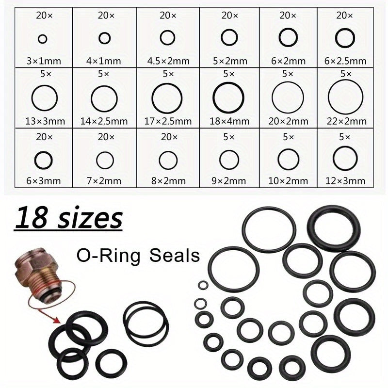 225-piece O-Ring Assortment Set for Automotive & Machinery with Oil & Water Resistant Rubber Seals.