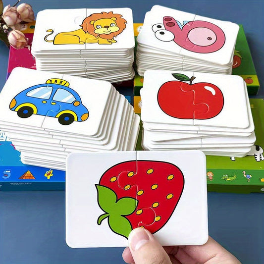 Educational puzzle set for kids with characters, occupations, fruits, vegetables, and vehicles — promotes cognitive development with colorful flashcards.