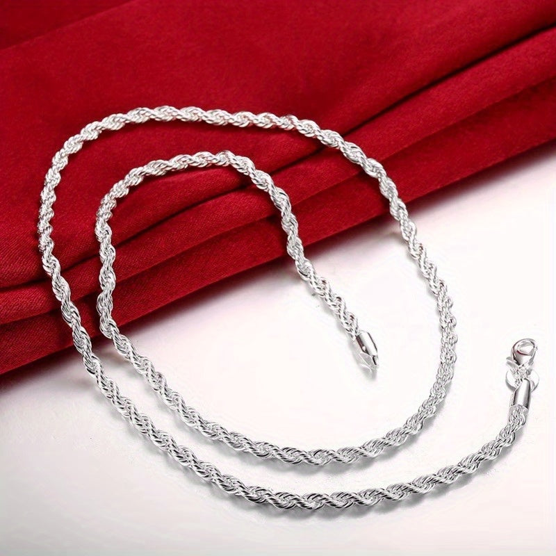 925 Silver Plated Jewelry Set featuring an Elegant Hip Hop Boho Style Necklace and Bracelet Combo with a Twisted Rope Design. Perfect for Women's Fashion Accessories for Daily Wear or Gifting, Ideal for the Christmas Season. This Necklace Set offers a