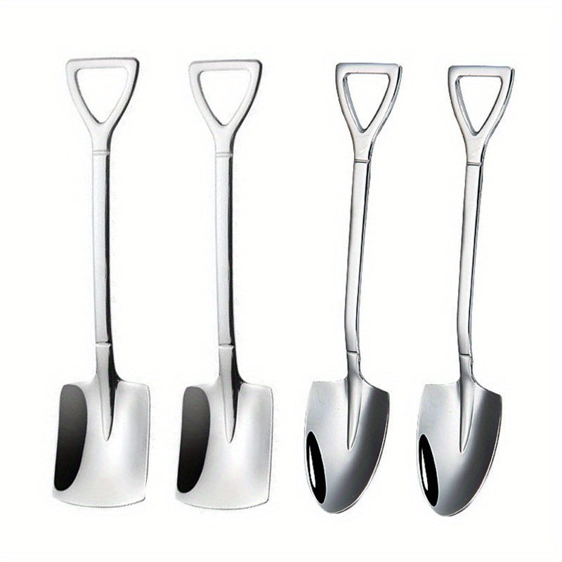 Stainless Steel Spoon Set includes 4 pieces: Watermelon Spoon, Dessert Spoon, and Ice Cream Spoon. Perfect for use in homes, dorms, kitchens, restaurants, and hotels. Essential kitchen supplies for serving and eating.