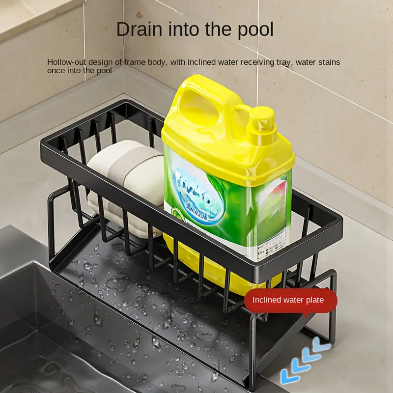 The Space-Saving Kitchen Sink Organizer with Rag Holder is Ideal for Storing Sponges, Soap, Brushes, and Towels