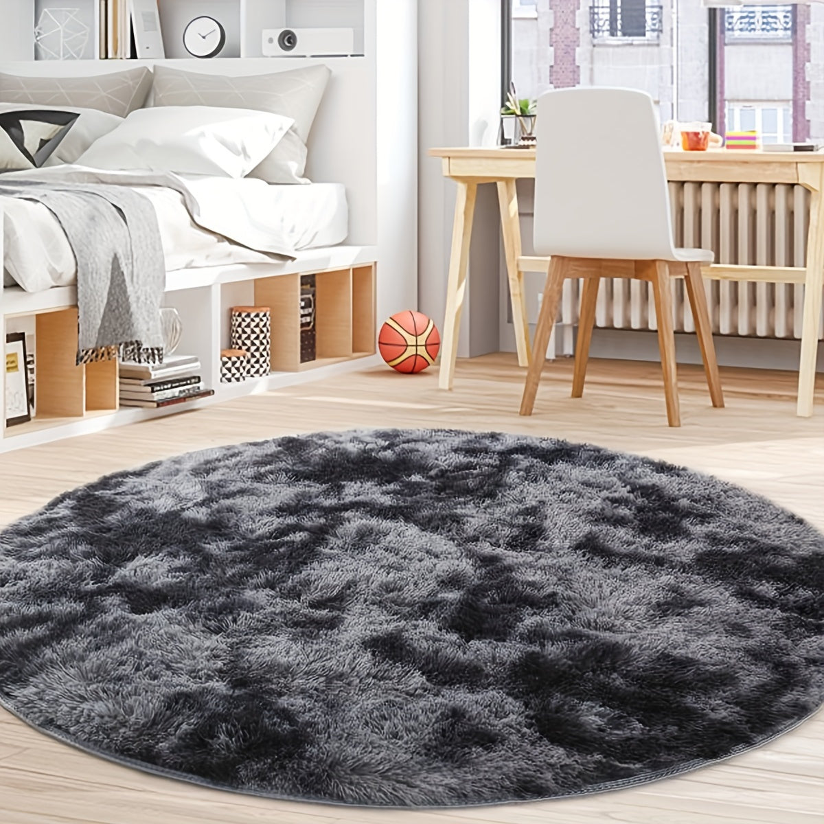 One Piece Round Tie-Dye Area Rug: Soft Fluffy Polyester Carpet, Non-Shedding, Easy to Clean, Dry Clean Only - Perfect for Bedroom and Living Room Decor