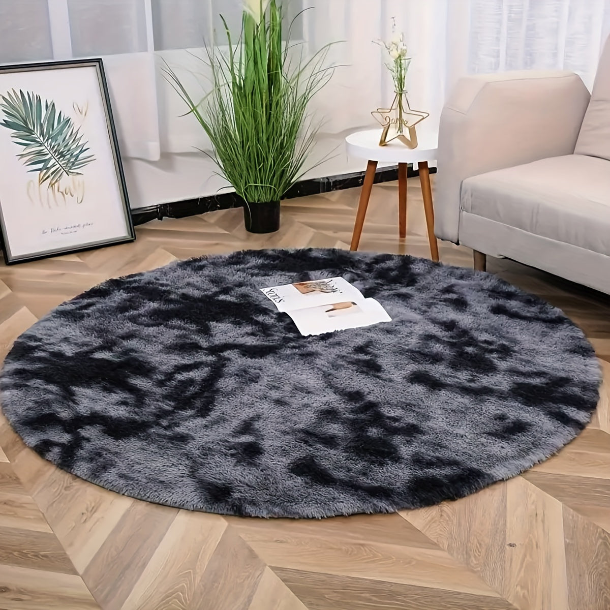 One Piece Round Tie-Dye Area Rug: Soft Fluffy Polyester Carpet, Non-Shedding, Easy to Clean, Dry Clean Only - Perfect for Bedroom and Living Room Decor