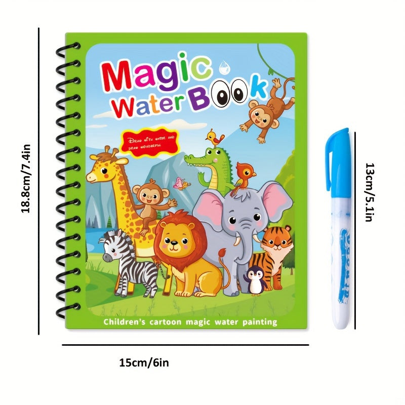 4pcs Kids' Magic Water Books with Pens - Reusable sketchbooks for early learning & fun, colorful illustrations for youngsters & preschoolers, water toys