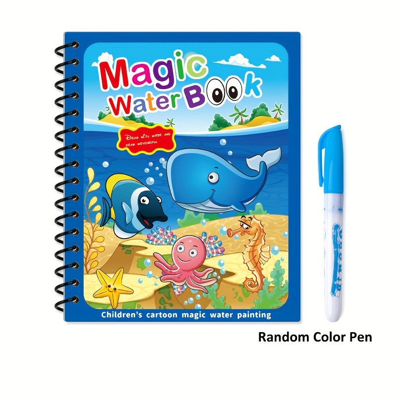 4pcs Kids' Magic Water Books with Pens - Reusable sketchbooks for early learning & fun, colorful illustrations for youngsters & preschoolers, water toys