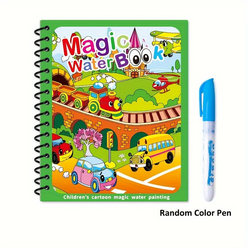 4pcs Kids' Magic Water Books with Pens - Reusable sketchbooks for early learning & fun, colorful illustrations for youngsters & preschoolers, water toys