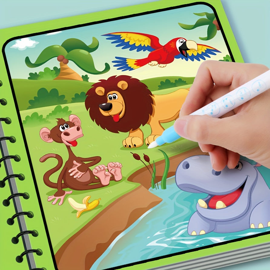 4pcs Kids' Magic Water Books with Pens - Reusable sketchbooks for early learning & fun, colorful illustrations for youngsters & preschoolers, water toys