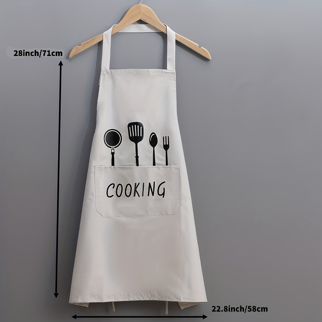 Waterproof & oil-proof apron with pockets, adjustable stain resistant halter neck for various activities - polyester fabric, 69.85cm x 68.07cm.