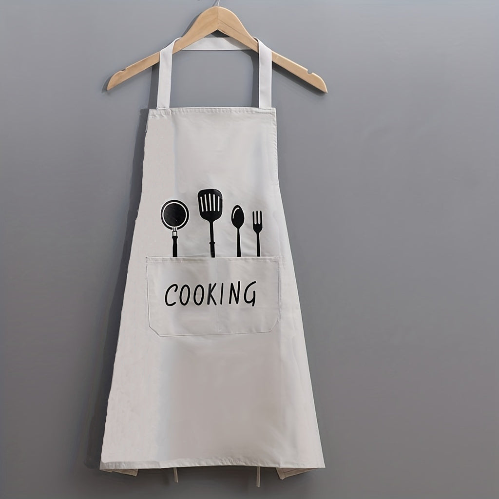 Waterproof & oil-proof apron with pockets, adjustable stain resistant halter neck for various activities - polyester fabric, 69.85cm x 68.07cm.