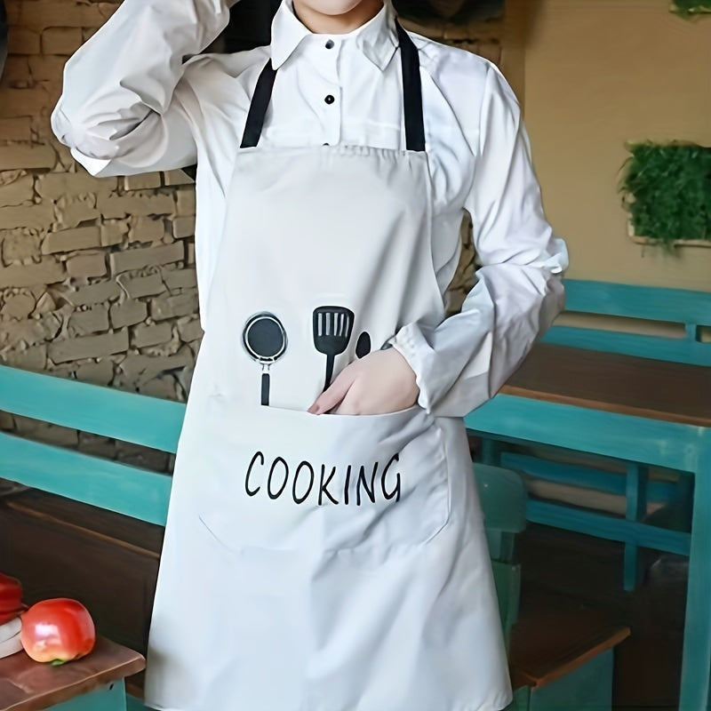 Waterproof & oil-proof apron with pockets, adjustable stain resistant halter neck for various activities - polyester fabric, 69.85cm x 68.07cm.