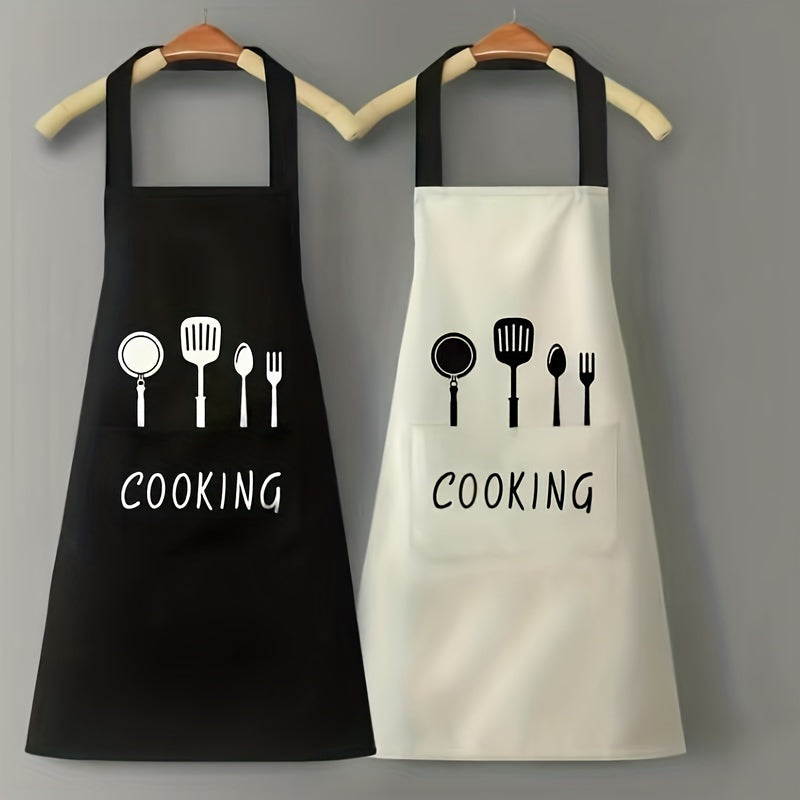 Waterproof & oil-proof apron with pockets, adjustable stain resistant halter neck for various activities - polyester fabric, 69.85cm x 68.07cm.