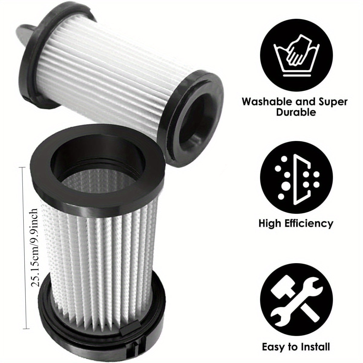 Two pieces of HEPA Pre-Motor Filters are available for replacement in Eye-Vac Home, Pro, Pet, Air, and Plus Series Vacuum Cleaners, as well as NeoVac Elite Vacuums. These filters can be used with Part # EV-PMF.