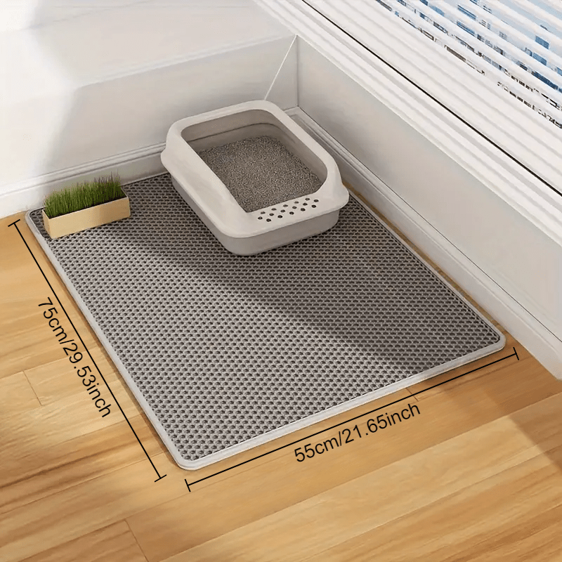 Large, double-layer cat litter mat with splash-proof EVA material, honeycomb design, and non-slip washable pad for pet toilets.