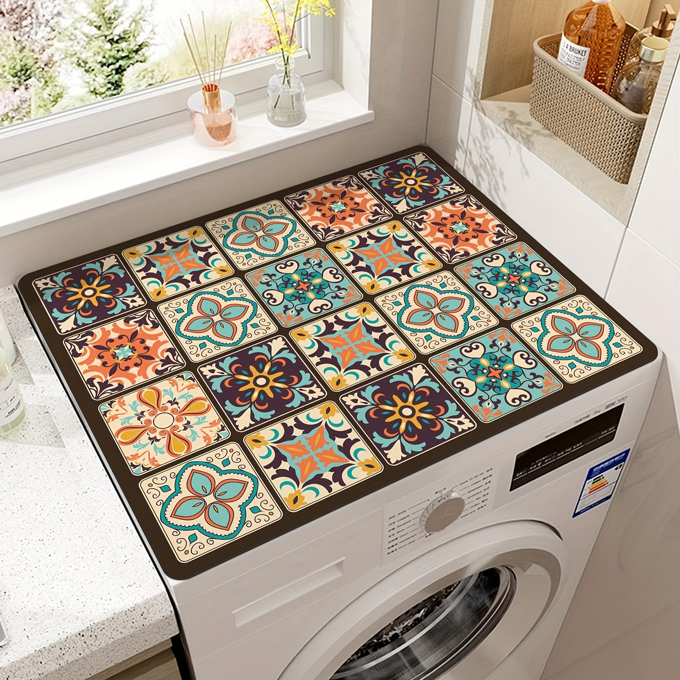 Retro Checkerboard Patterned Fast-Drying Laundry Mat - Absorbent Shield for Washer & Dryer, Ideal for Decorating Kitchen & Dining Area