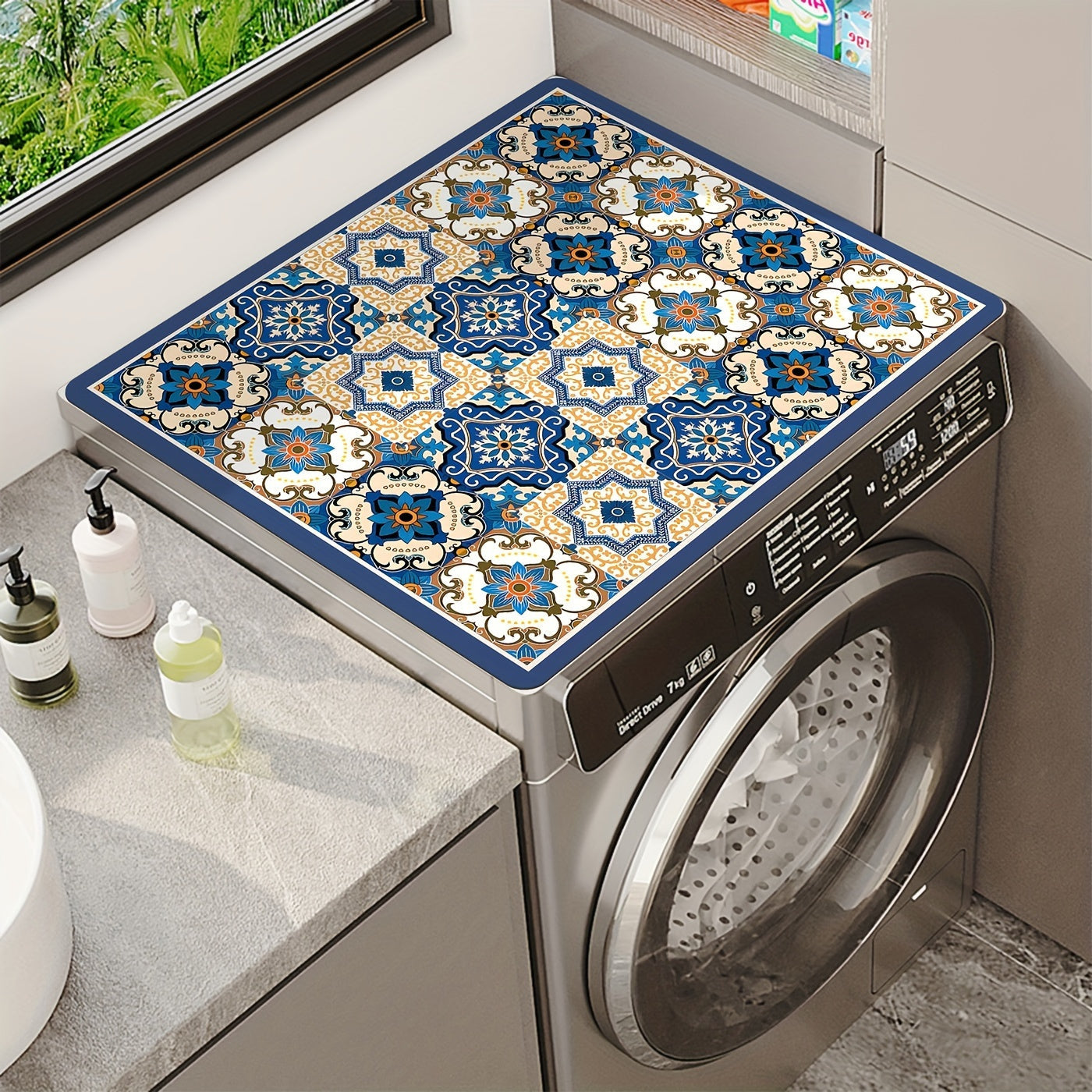 Retro Checkerboard Patterned Fast-Drying Laundry Mat - Absorbent Shield for Washer & Dryer, Ideal for Decorating Kitchen & Dining Area