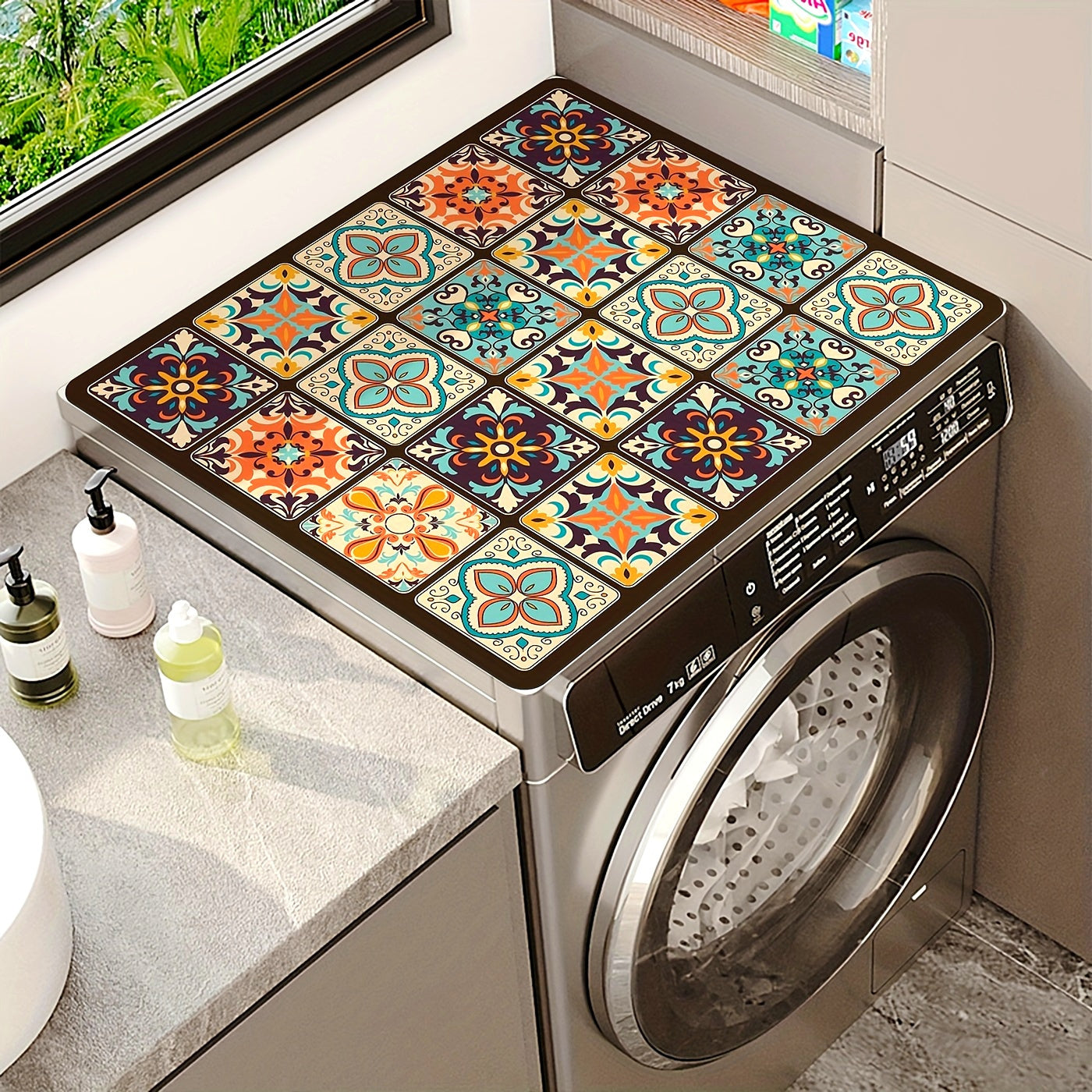 Retro Checkerboard Patterned Fast-Drying Laundry Mat - Absorbent Shield for Washer & Dryer, Ideal for Decorating Kitchen & Dining Area