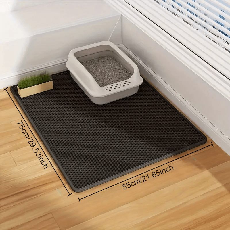 Large, double-layer cat litter mat with splash-proof EVA material, honeycomb design, and non-slip washable pad for pet toilets.