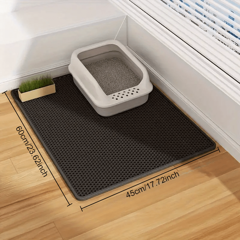 Large, double-layer cat litter mat with splash-proof EVA material, honeycomb design, and non-slip washable pad for pet toilets.