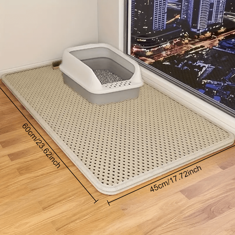 Large, double-layer cat litter mat with splash-proof EVA material, honeycomb design, and non-slip washable pad for pet toilets.