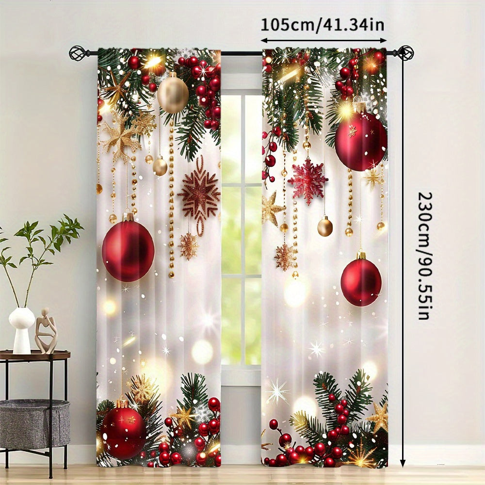 Set of 2 Christmas Decor Curtains - Featuring Rod Pocket, Digital Printed Polyester Drapes ideal for Living Room, Kitchen, Bedroom, and More - Easy to Machine Wash for Home Decor (rod not included)