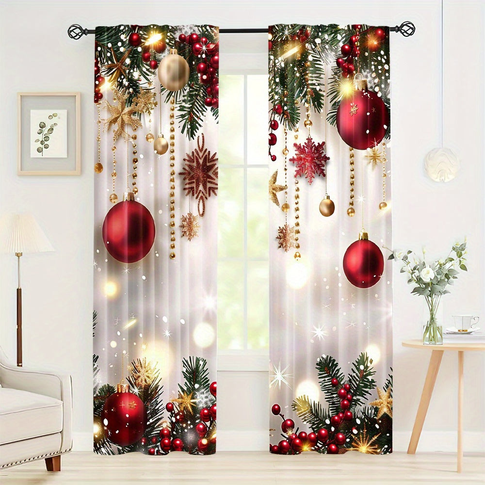 Set of 2 Christmas Decor Curtains - Featuring Rod Pocket, Digital Printed Polyester Drapes ideal for Living Room, Kitchen, Bedroom, and More - Easy to Machine Wash for Home Decor (rod not included)