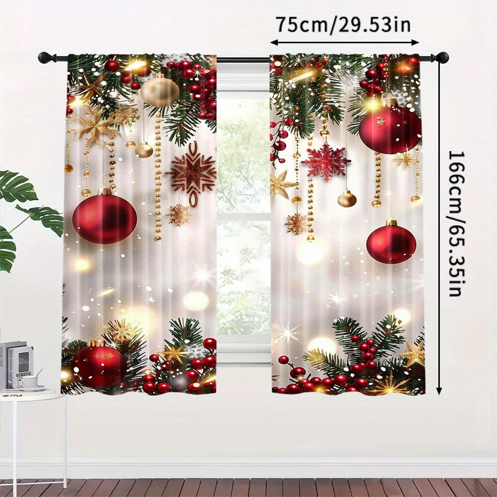 Set of 2 Christmas Decor Curtains - Featuring Rod Pocket, Digital Printed Polyester Drapes ideal for Living Room, Kitchen, Bedroom, and More - Easy to Machine Wash for Home Decor (rod not included)