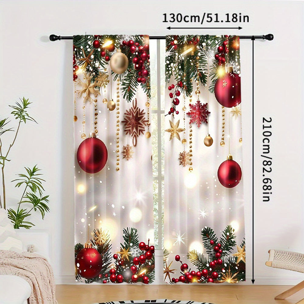 Set of 2 Christmas Decor Curtains - Featuring Rod Pocket, Digital Printed Polyester Drapes ideal for Living Room, Kitchen, Bedroom, and More - Easy to Machine Wash for Home Decor (rod not included)